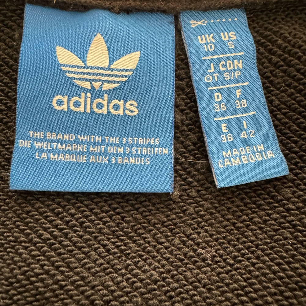 ADIDAS Loose Fit Black Crew Neck Sweatshirt Large Trefoil Logo S Small EUC $60 - Picture 7 of 11